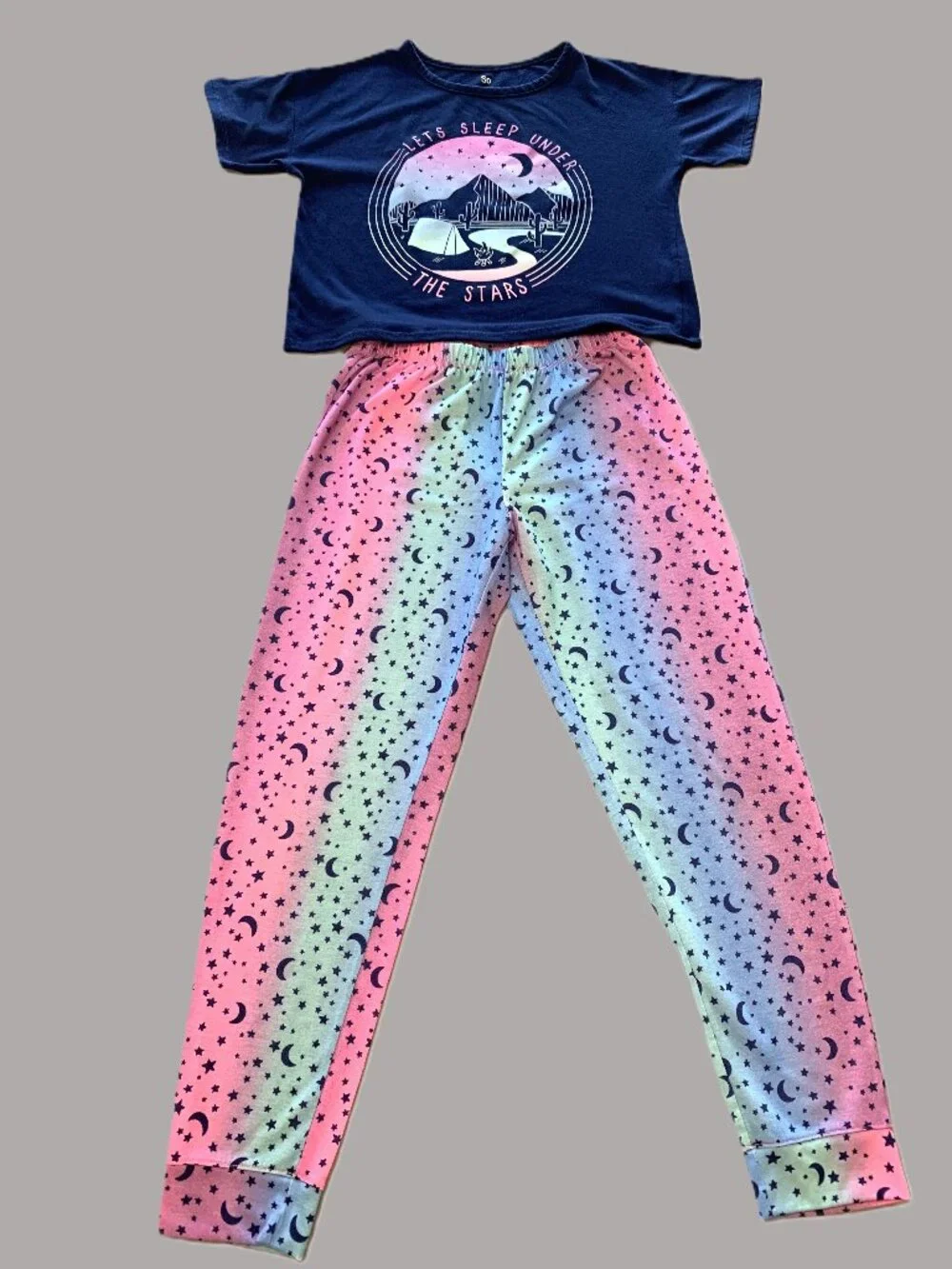 4 Piece Girls Pajama Set Short Sleeves/Pants Justice/SO Size 10/12 Pink Blue